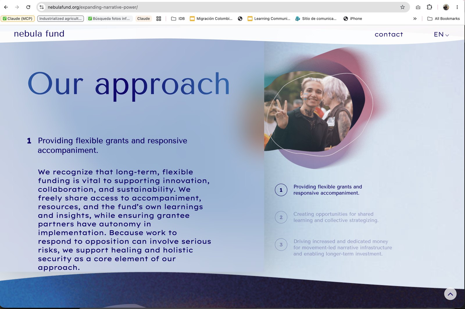 The current Nebula Fund website — Our approach page